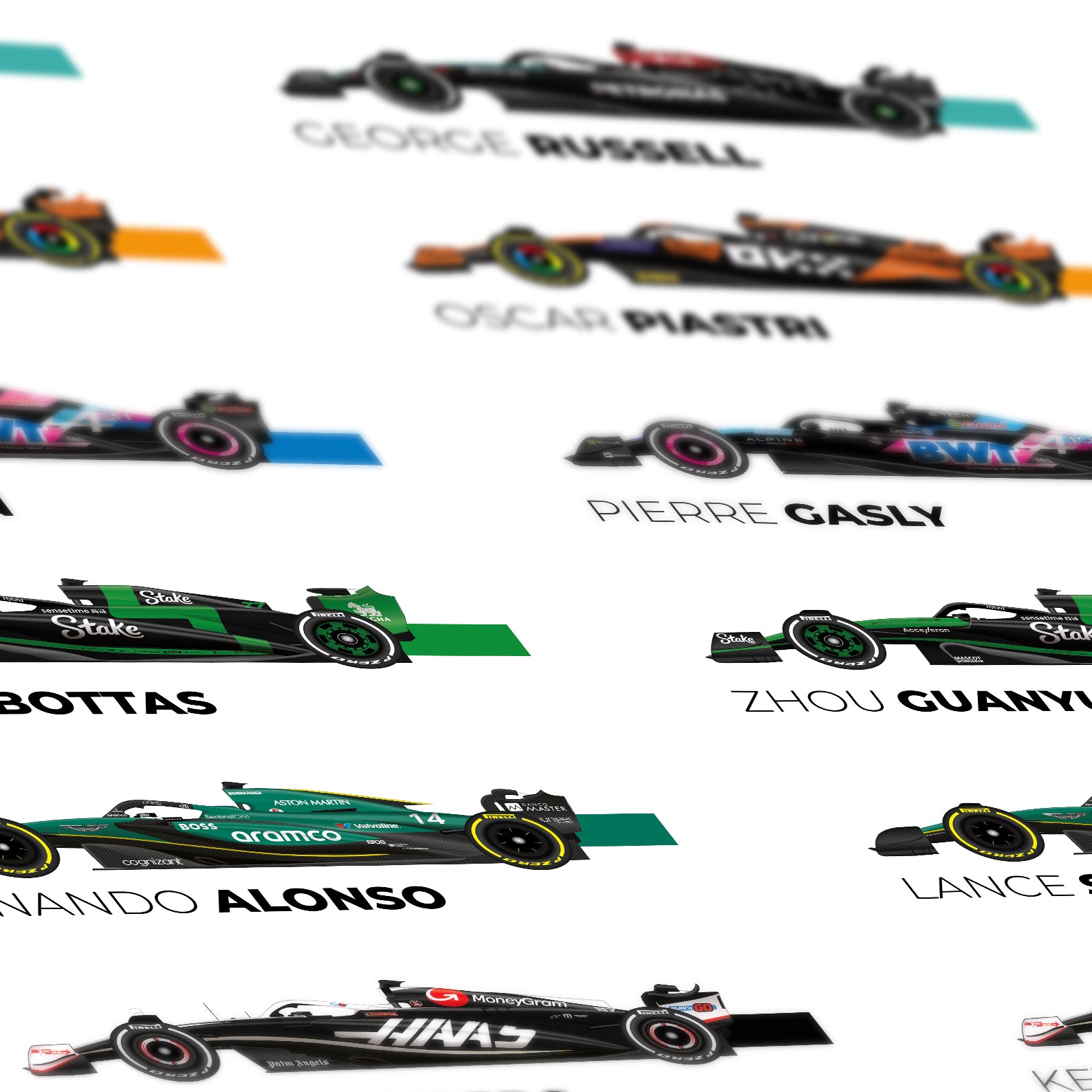 a group of different racing cars on a white background