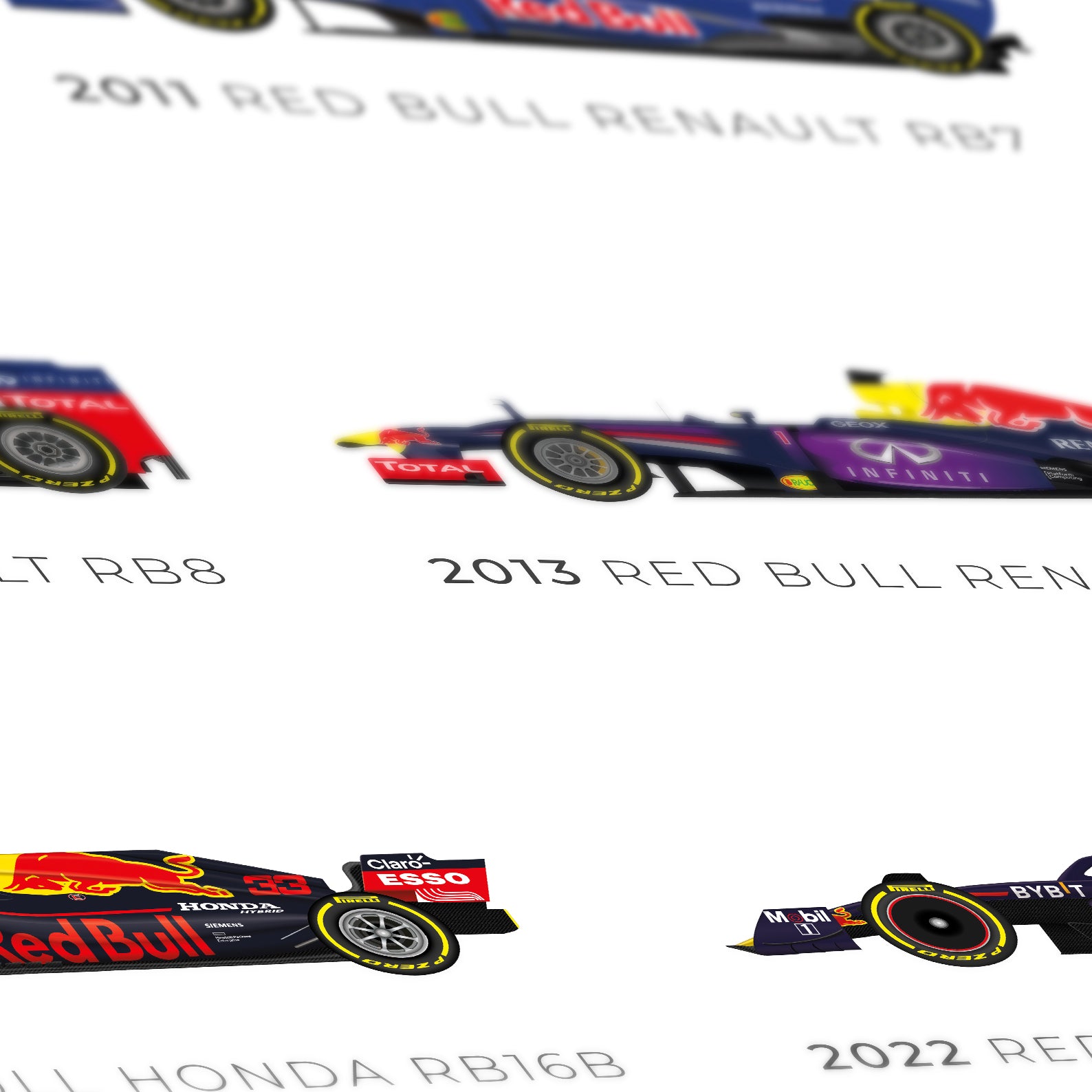 a series of photographs of a red bull racing car
